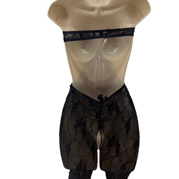 Leg Avenue Black Lace Catrice Catsuit Strapless Open Crotch Womens One Size - Picture 6 of 6